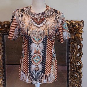 Devin Du Orange/Brown Blouse Ladies Size M